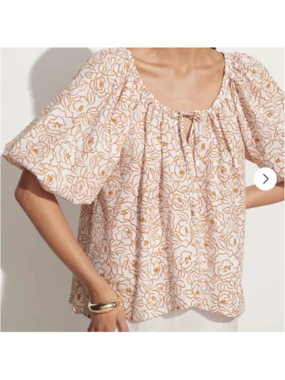 Faithfull the Brand Pink and White Puff Sleeve Blouse Floral Print Size XS
